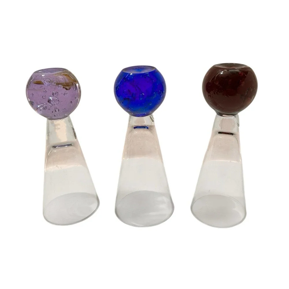Vtg MCM Set of 3 Cordial Shot Glasses Air Bubble Colored Ball Bottom Bases 4.5 